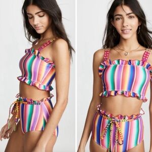 All Things Mochi Louise Rainbow Stripe Ruffled Bikini Size XS